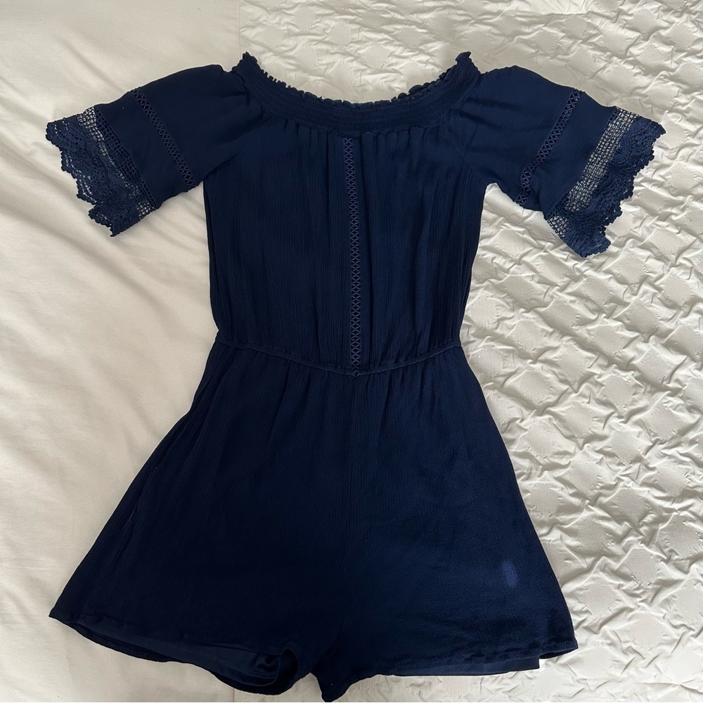 love, Fire || navy lace off shoulder romper